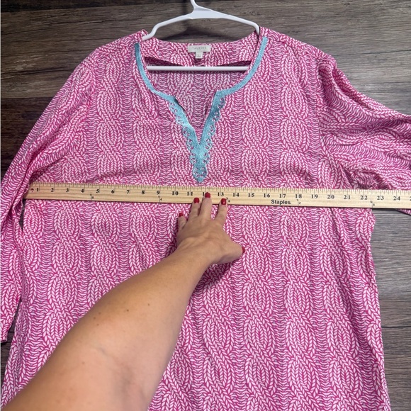 Talbots Pink Blouse with Blue Trim - Picture 3 of 7